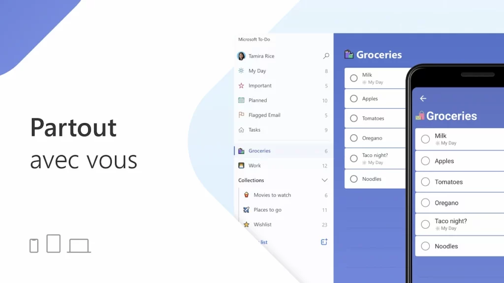 Mise en avant sur un écran de smartphone de l'interface de Microsoft To Do.