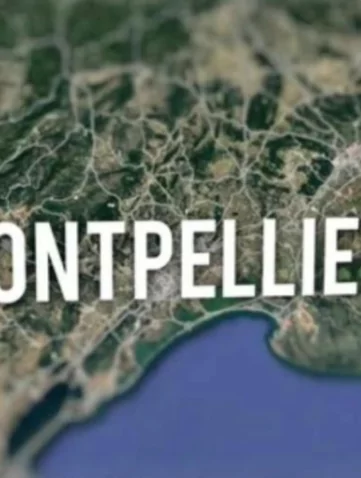 Carte satellite de la région, avec le mot « MONTPELLIER » et une épingle rouge indiquant l’emplacement près de la mer Méditerranée.