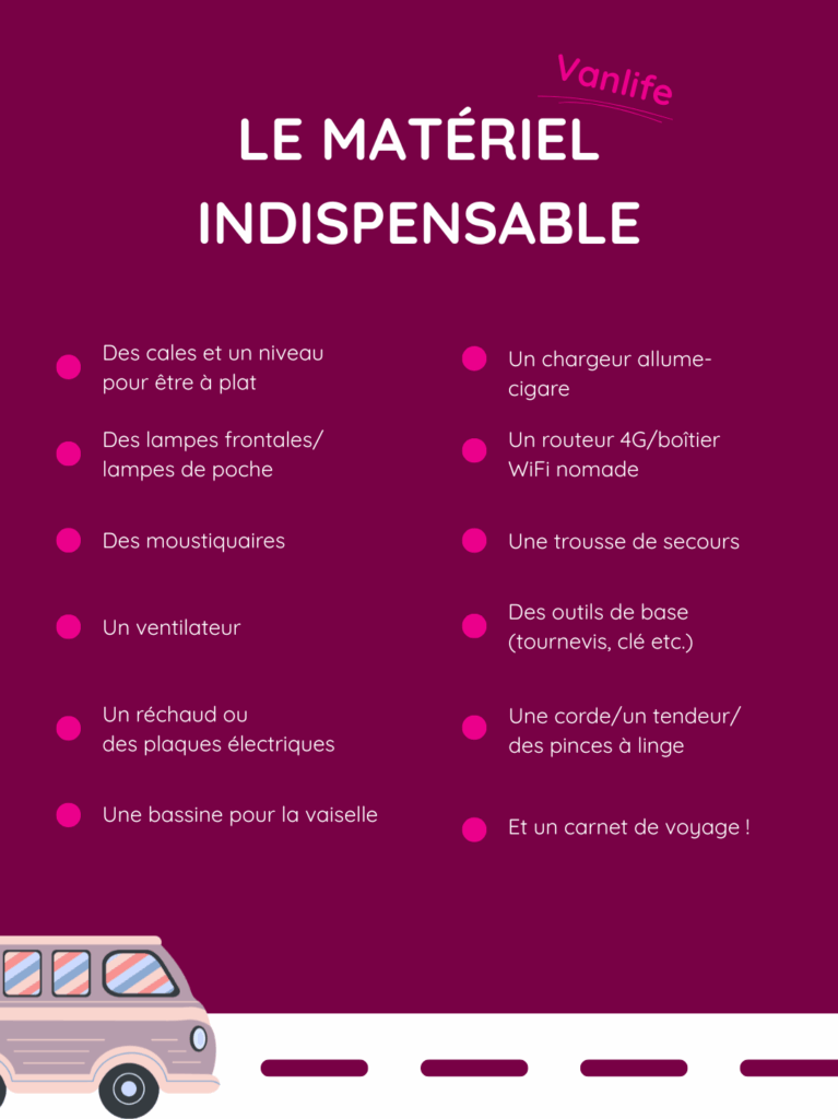 Checklist : le matériel indispensable pour partir en vanlife.