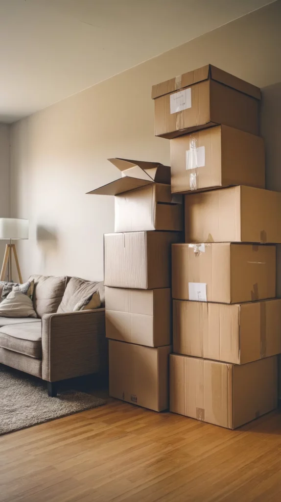 cartons de déménagement dans un appartement