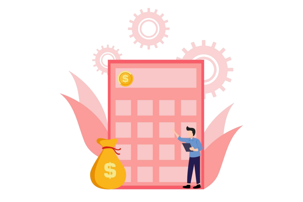 Illustration d'un homme calculant son  budget avec sa calculette